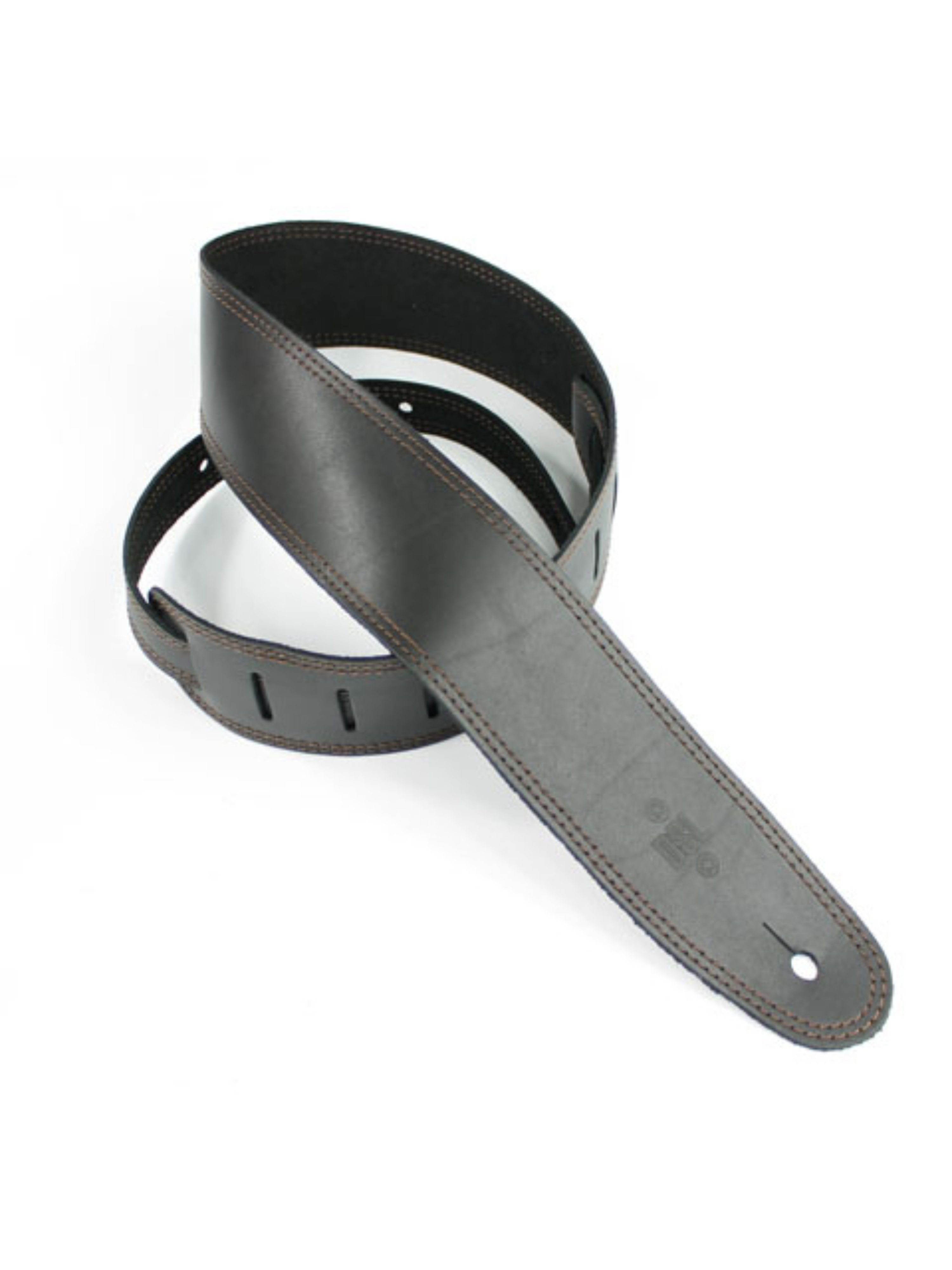 DSL Leather Guitar Strap - Black with Brown Stitch