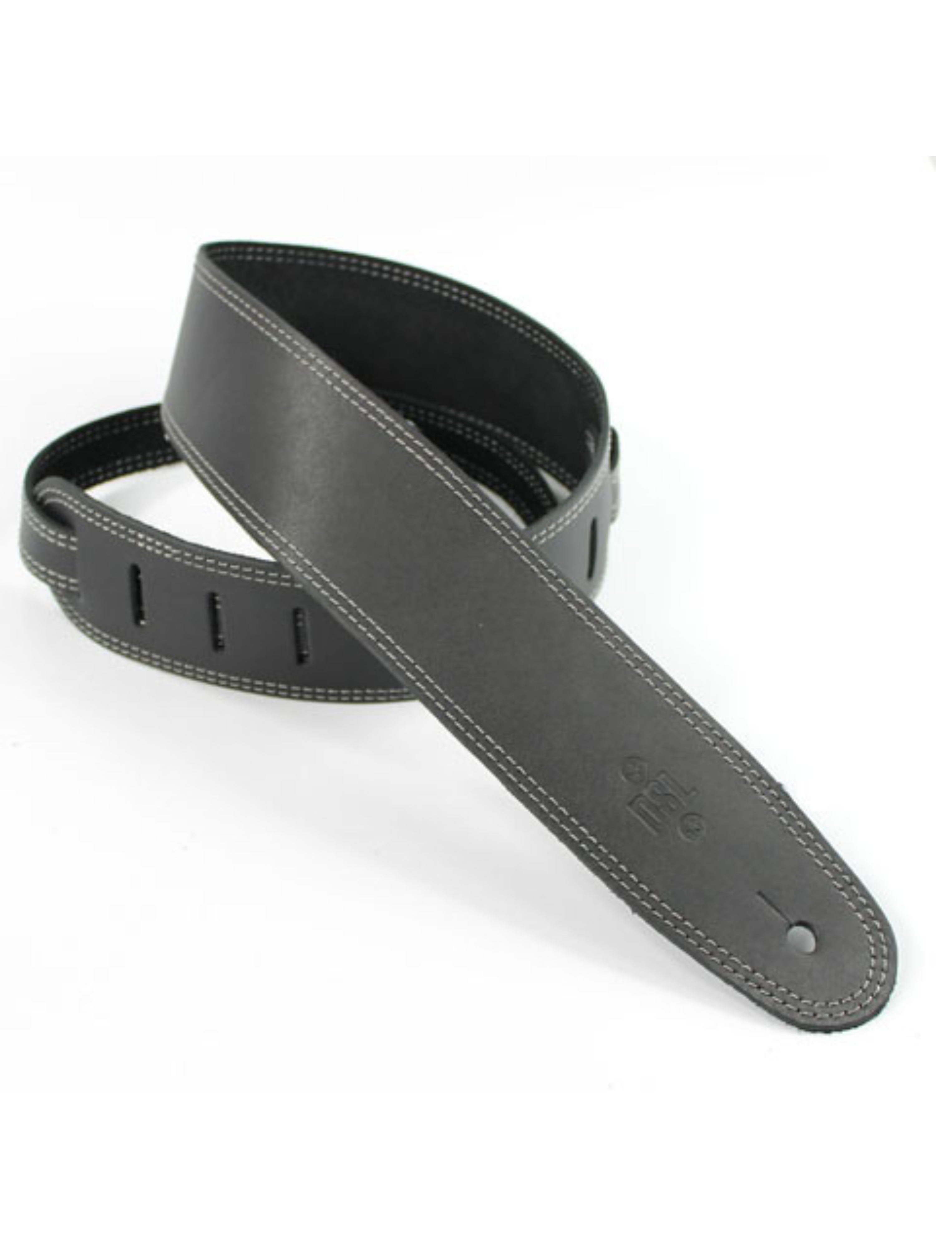 DSL Leather Guitar Strap - Black with Grey Stitch