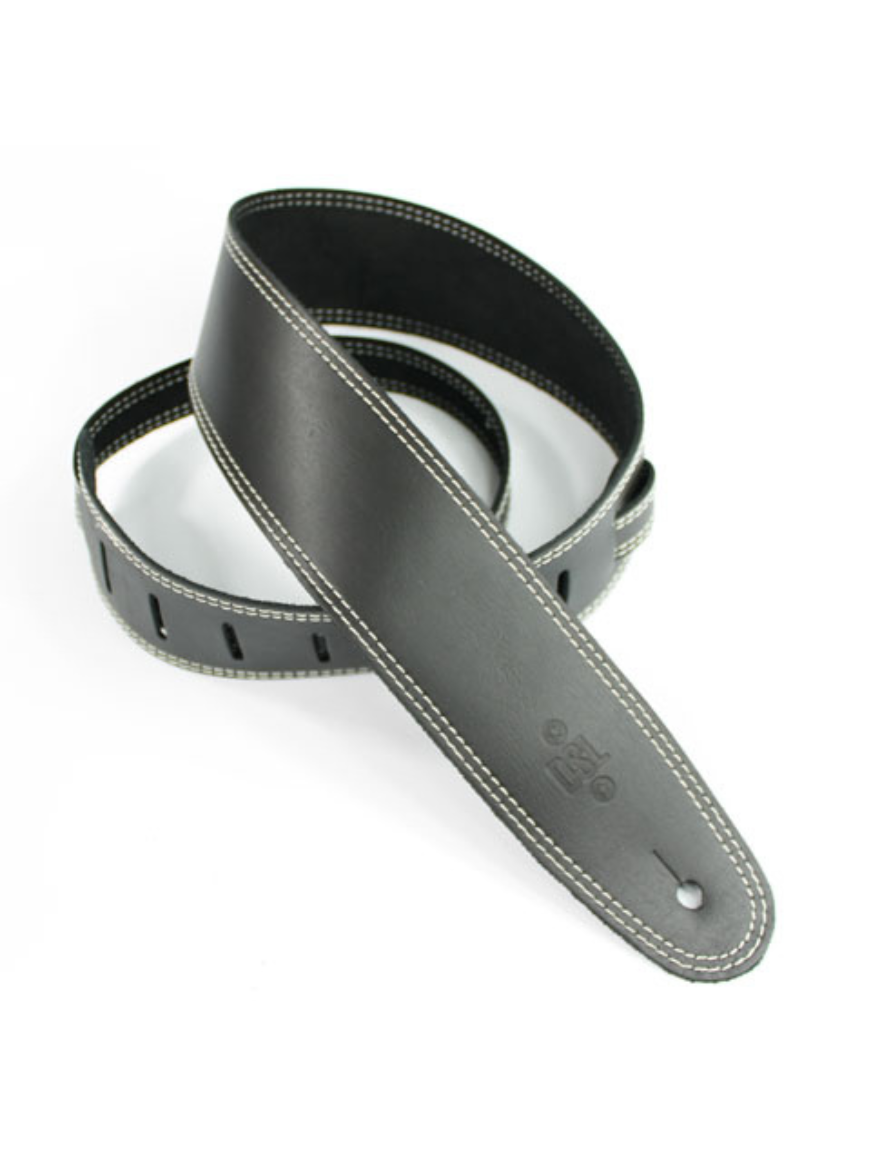 DSL Leather Guitar Strap - Black with Beige Stitch